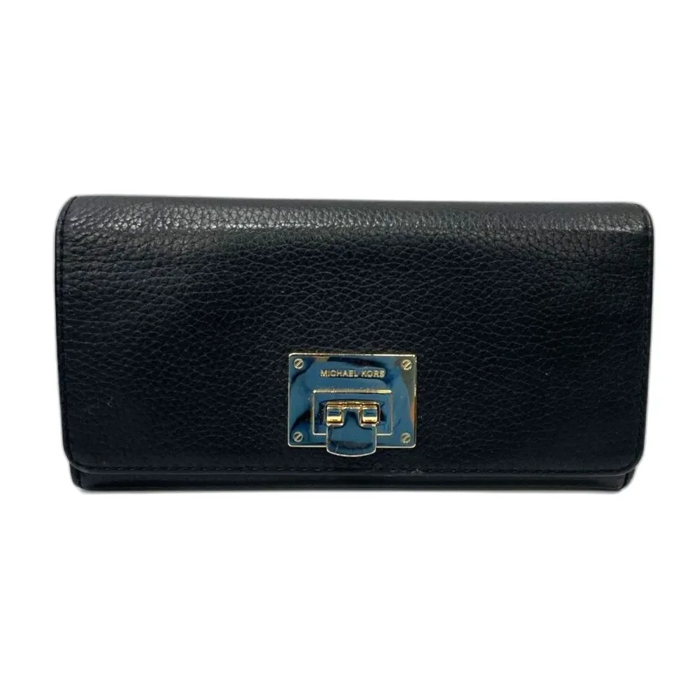 Michael Kors Fulton Large Flap Continental Wallet Black Pebbled Leather